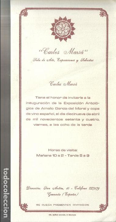 Art: Amalio Garcia del Moral. Anto&oacute;gica. Sala de Arte Carlos Mars&aacute;. Abril 1974. Invitacion.22x11 cm.