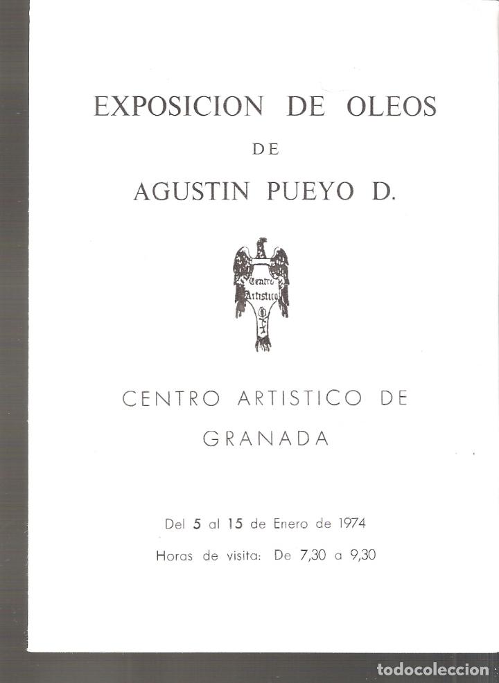 Arte: Agust&iacute;n Pueyo D.. Enero 1974. Centro Art&iacute;stico y Literario Granada. Diptico.  17 x 13 cm.