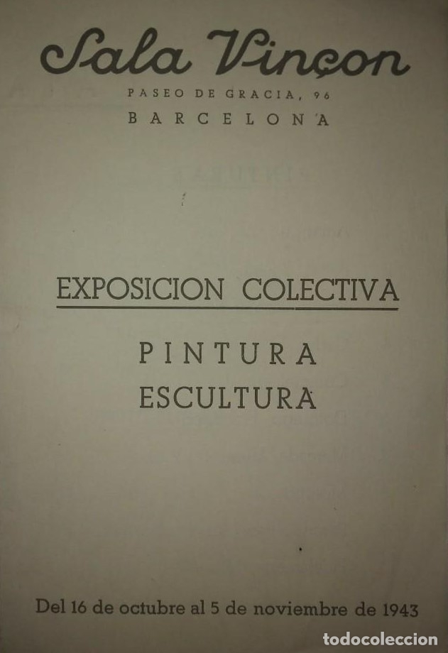1943 Catálogo exposición colectiva pintura escultura. Sala Vinçon. Barcelona