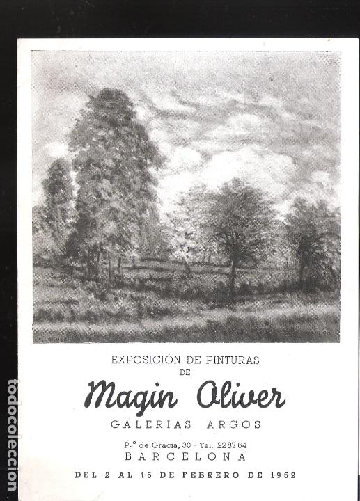 Arte: Magin Oliver. Febrero 1952. Galer&iacute;as Argos. Barcelona. D&iacute;ptico. 17 x 13 cm.