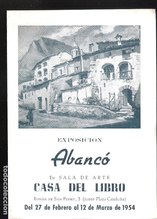Arte: Juan Abanc&oacute;. Febrero 1954. Casa del libro. Barcelona. D&iacute;ptico. 17 x 12 cm.