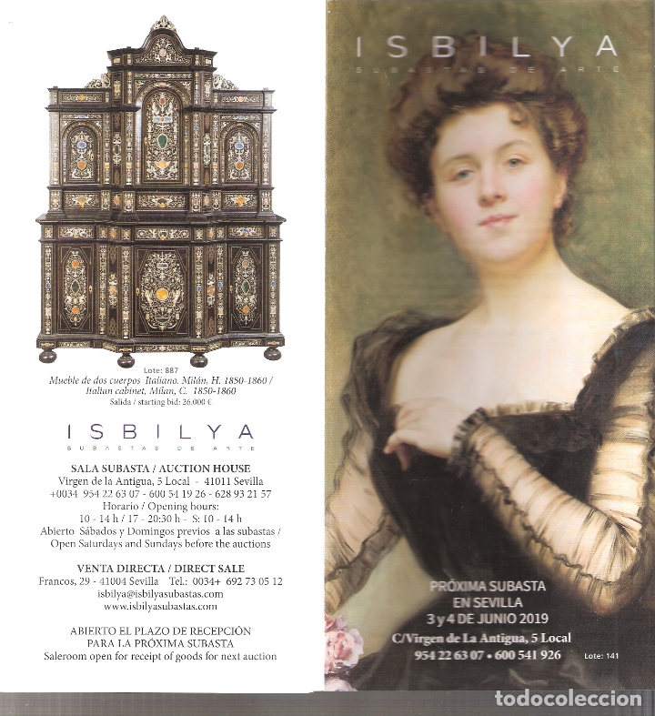 Kunst: ISBILYA. SUBASTAS DE ARTE. SUBASTA . JUNIO 2019. DESPLEGABLE ( 10 CARAS). 21 X 10 CMTRS. SEVILLA.
