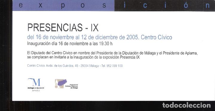 Arte: Presencias-IX. Noviembre 2005. Diputaci&oacute;n M&aacute;laga.Tarjeta.21 x 10 cm. Colectiva.