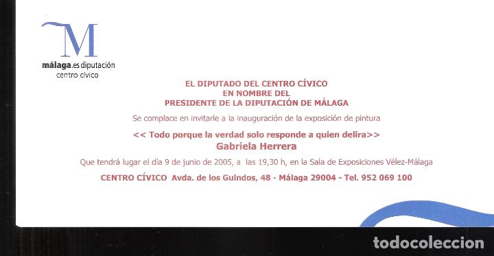 Art: Gabriela Herrera. Todo porque... Junio 2005. Diputaci&oacute;n M&aacute;laga.Tarjeta.21 x 10 cm. Colectiva.