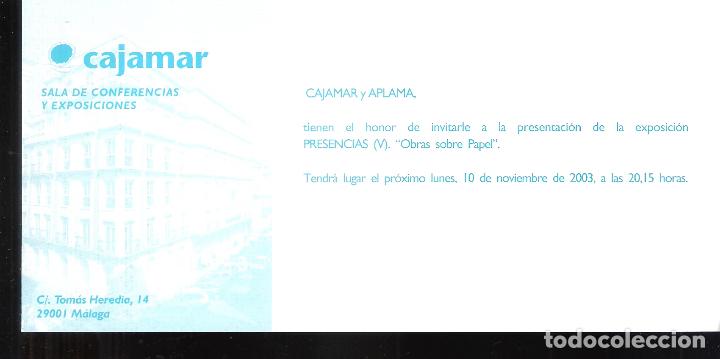 Kunst: Presencias V. Obras sobre papel. Noviembre 2003. Cajamar y APLAMA.Tarjeta. 21x10 cm.