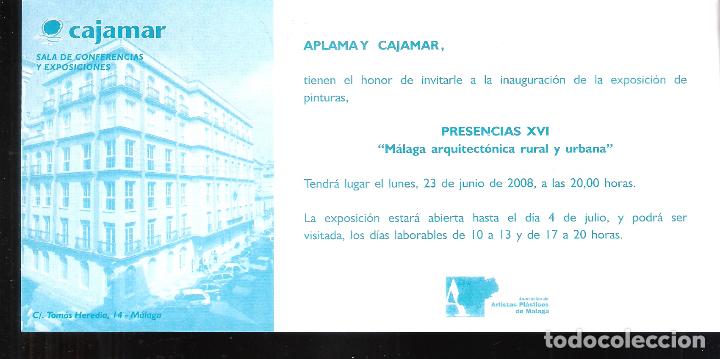 Art: Presencias XVI. M&aacute;laga arquitect&oacute;nica rural y urbana.Junio 2008. Cajamar y APLAMA.Tarjeta. 21x10 cm.