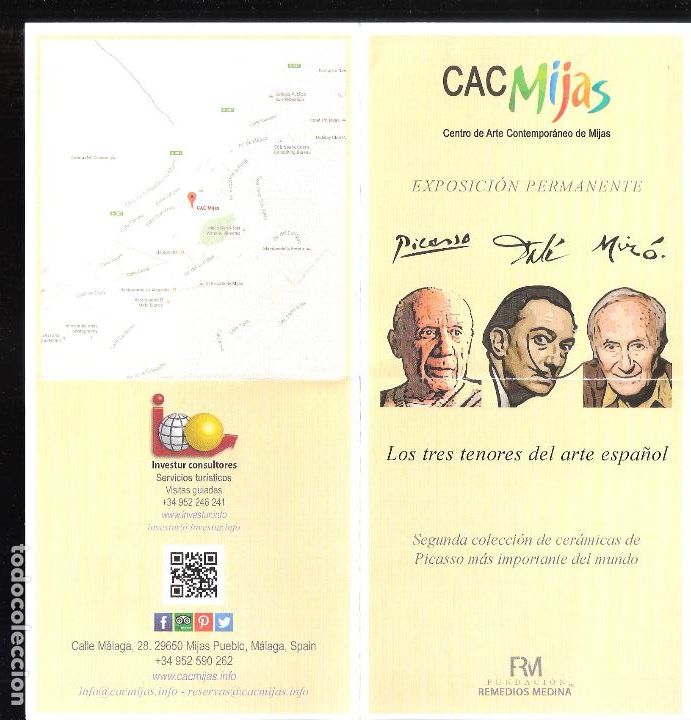 Arte: Los tres tenores del Ate: Picasso, Dal&iacute;, Mir&oacute;. Centro Arte Contempor&aacute;neo Mijas. D&iacute;ptico. 21x10cm.
