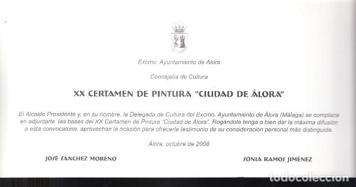 Art: XX Certamen de Pintura Ciudad de &Aacute;lora. Octubre 2008. Tarjeta.22x11 cm.