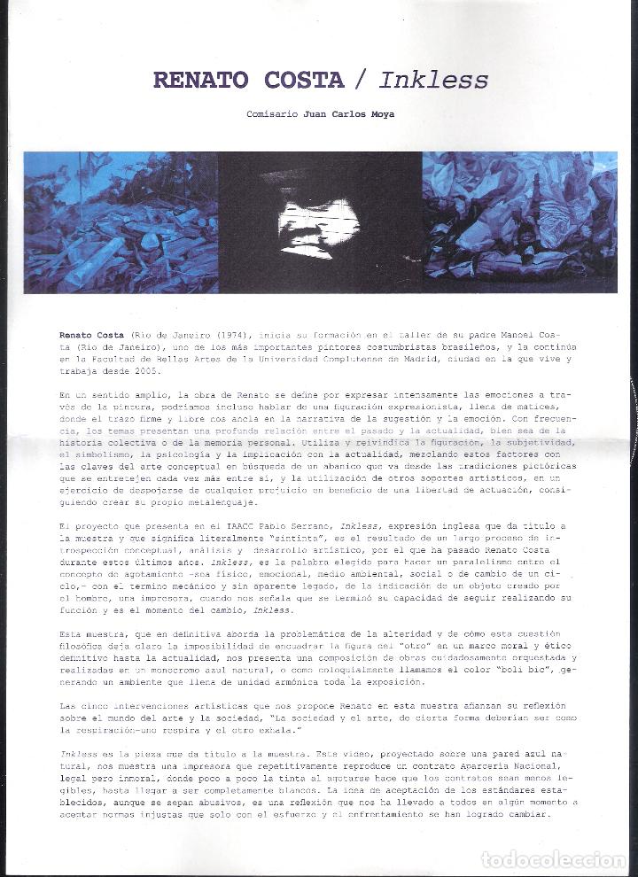 Art: Renato Costa / Inkless. IAACC M&ordm; Pablo Serrano. Hoja informativa. 30 x 21 cm. Doblez central