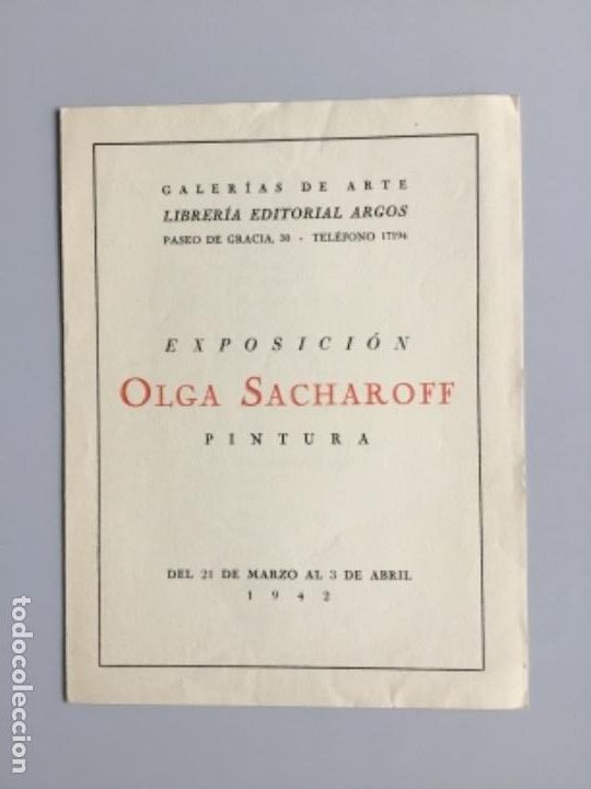 Arte: OLGA SACHAROFF // EXPOSICI&Oacute;N CAT&Aacute;LOGO INVITACI&Oacute;N // EDITORIAL ARGOS 1942