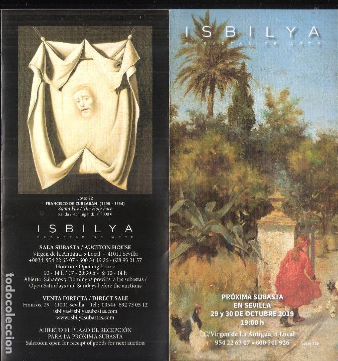 Art: Isbilya. Subastas de Arte. Octubre 2019. Desplegable ( 12 caras). 21 x 10 cmtrs.
