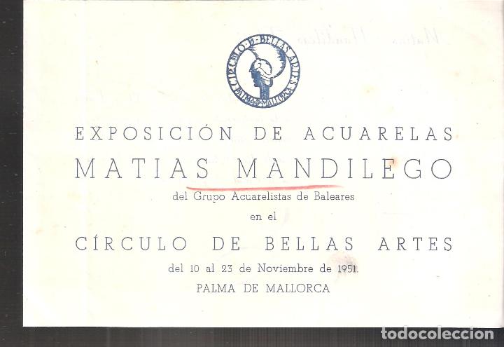 Arte: Matias Mandilergo Felani. Noviembre 1951. C&iacute;rculo Bellas Artes. Palma de Mallorca. D&iacute;ptico. 16x11 cm