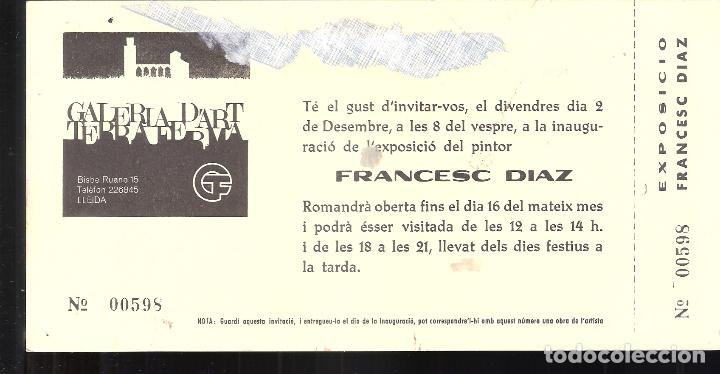 Art: Francesc Diaz. Galer&iacute;a D'Art Terra Ferma, Lleida. Tarjeta inauguraci&oacute;n. 21X11 cm.