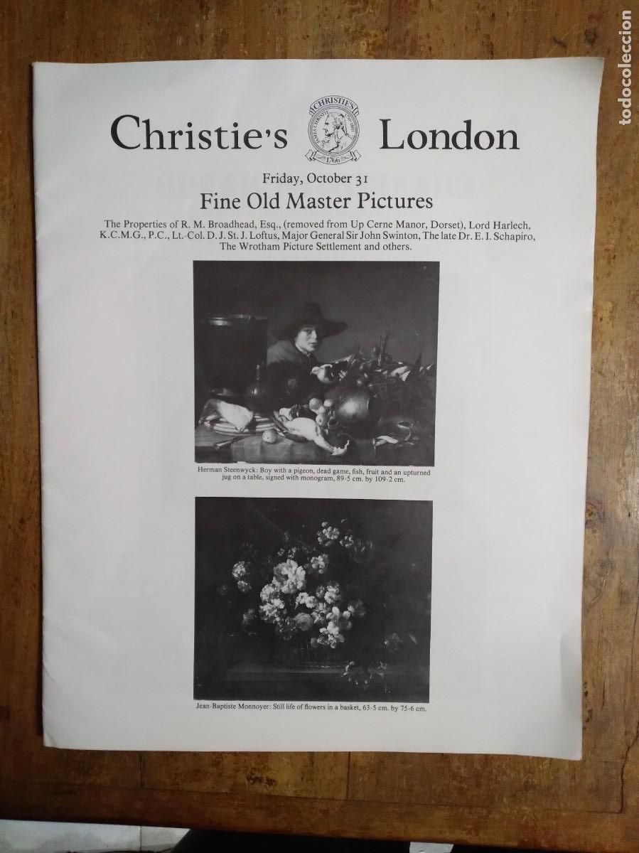 Arte: CATALOGO - CASA DE SUBASTAS CHRISTIE'S LONDON - FINE OLD MASTER PICTURES - SIN PORTADA -