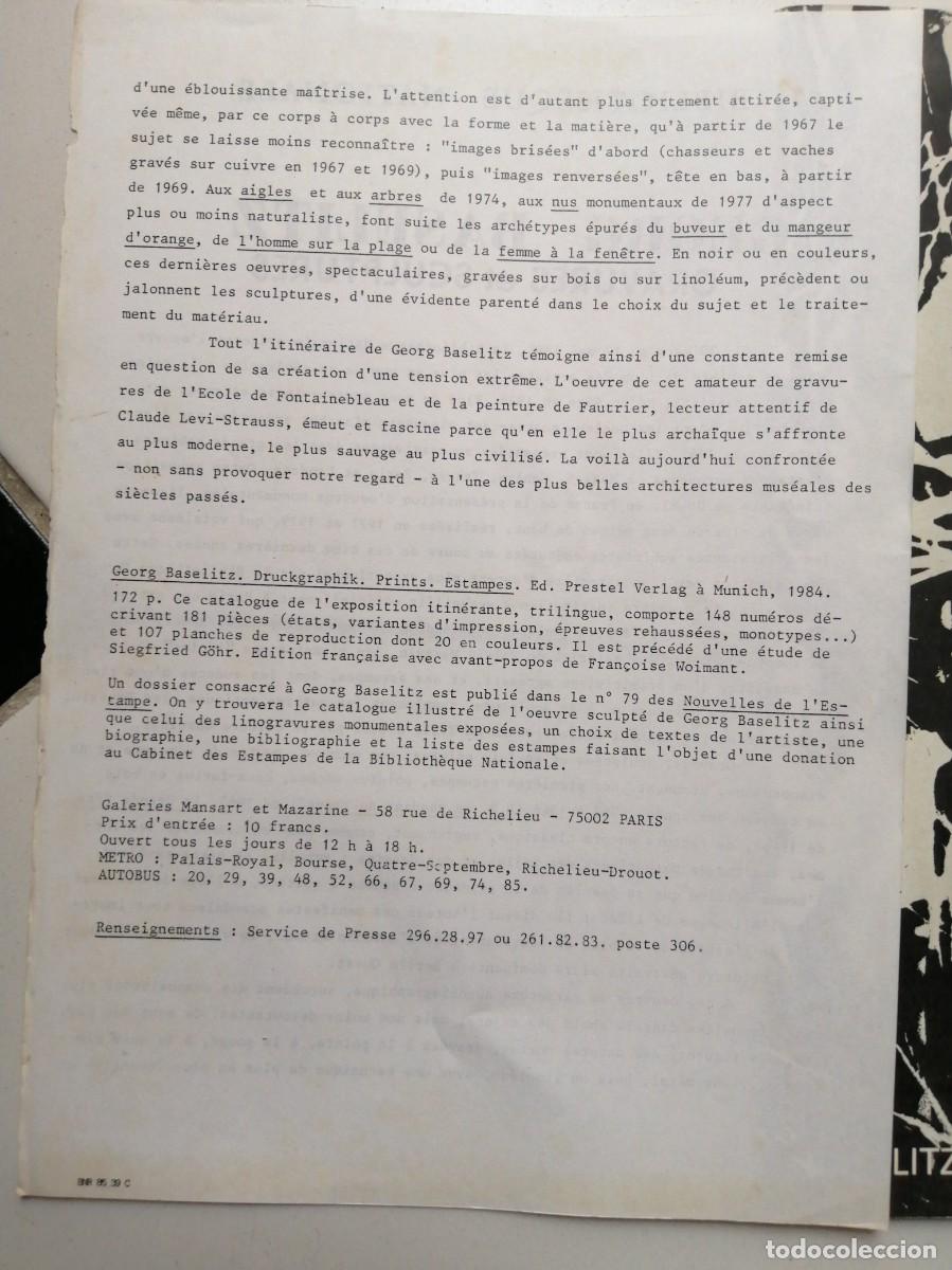 Arte: Baselitz. Biblioth&egrave;que Nationale. 1985. En franc&eacute;s - Foto 2