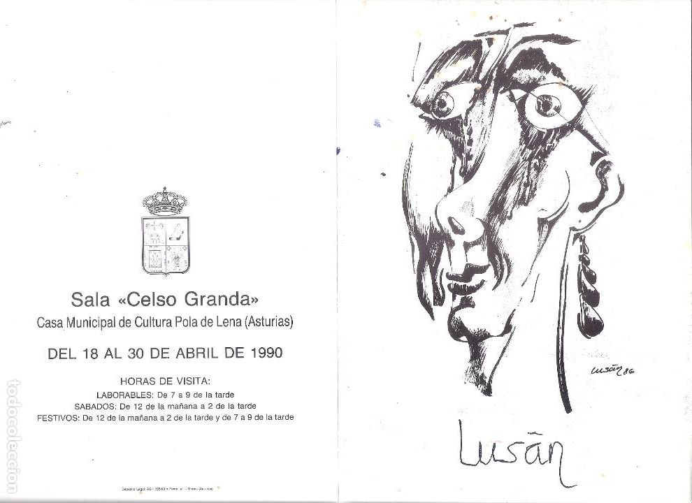 Art: Luzan. Abril 1990. Sala Celso Granda. Pola de Lena. D&iacute;ptico. 22X15 cm.