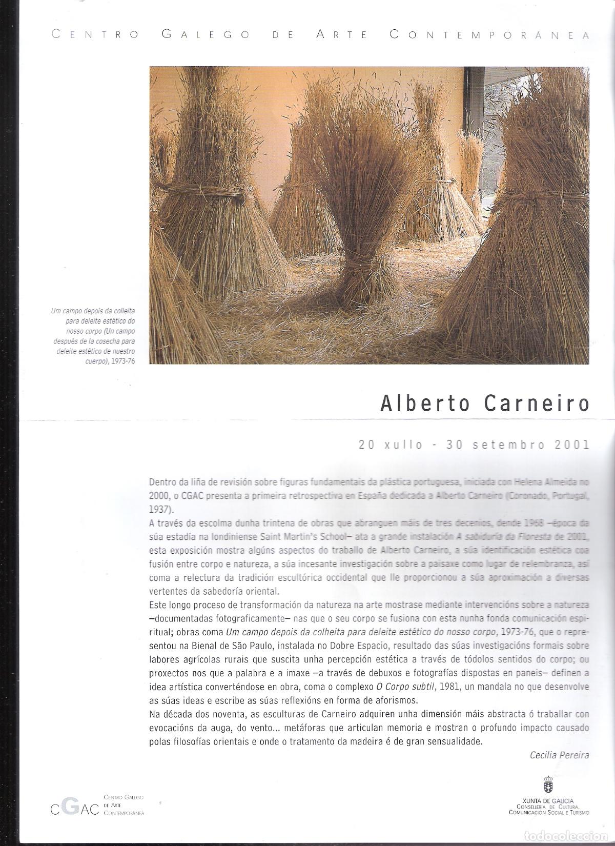 Kunst: Alberto Carneiro. Xullo 2001. Centro Galego de Arte Contemporanea. CGAC. Hoja. 30X21 cm. Doblez.