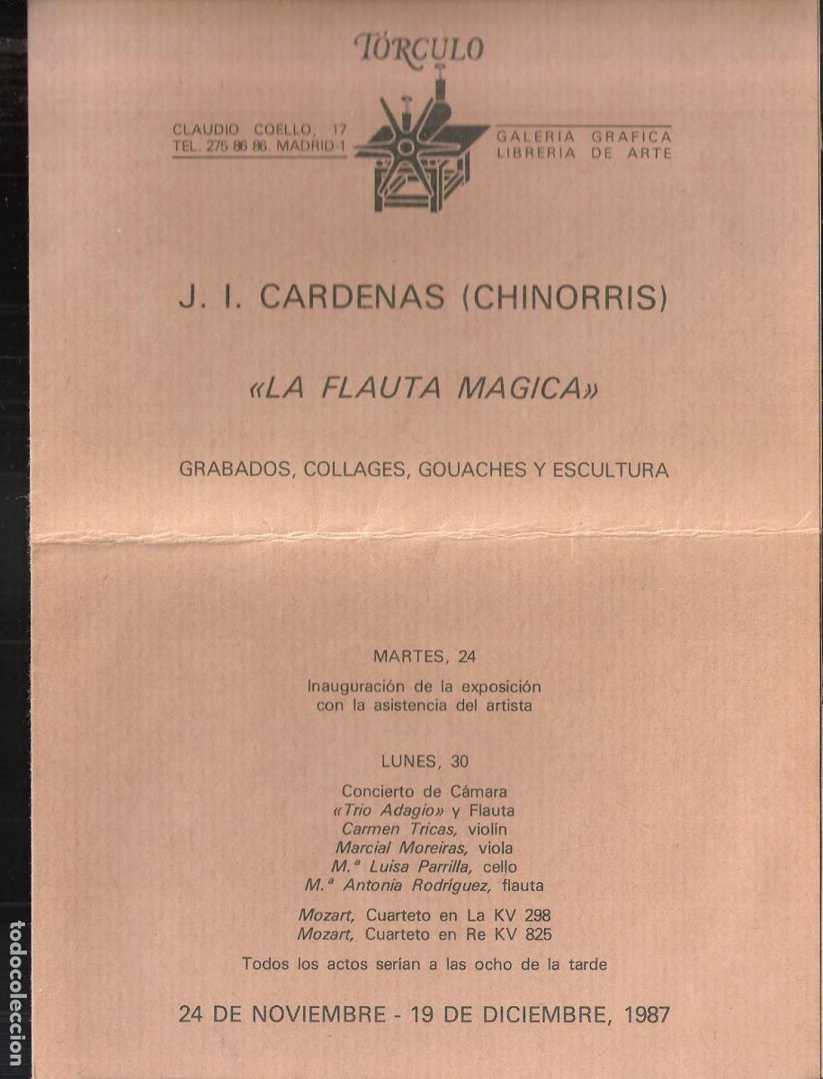Arte: J. I. C&aacute;denas. (Chinorris). Noviembre 1987. Galer&iacute;a T&oacute;rculo, Madrid. D&iacute;ptico. 21X15 cm. Doblez env&iacute;o