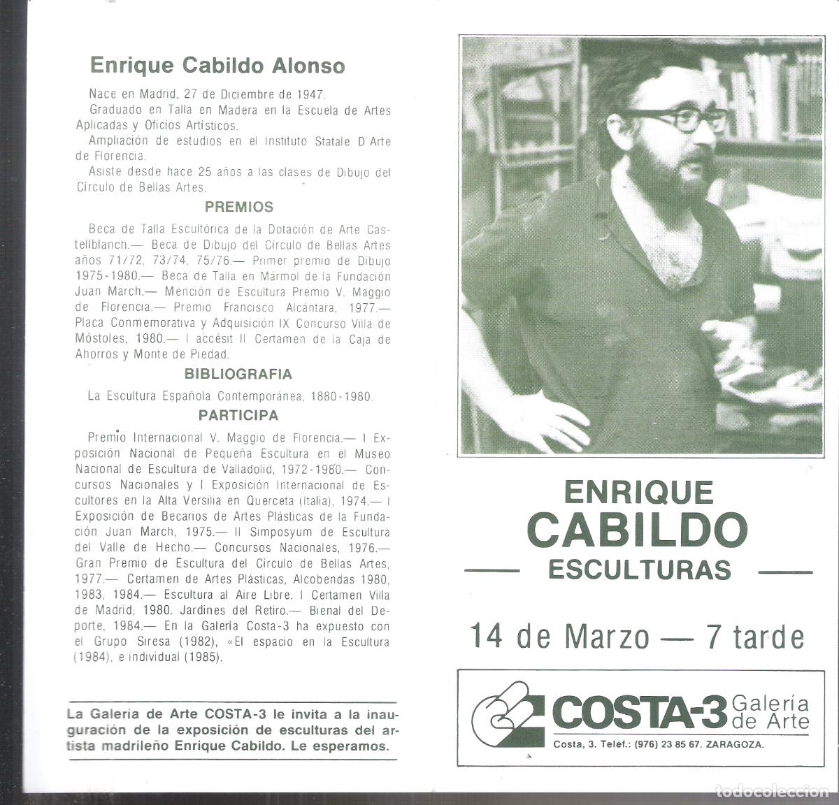 Art: Enrique Cabildo. Galer&iacute;a Costa - 3. Zaragoza. D&iacute;ptico, 21X11 cm.