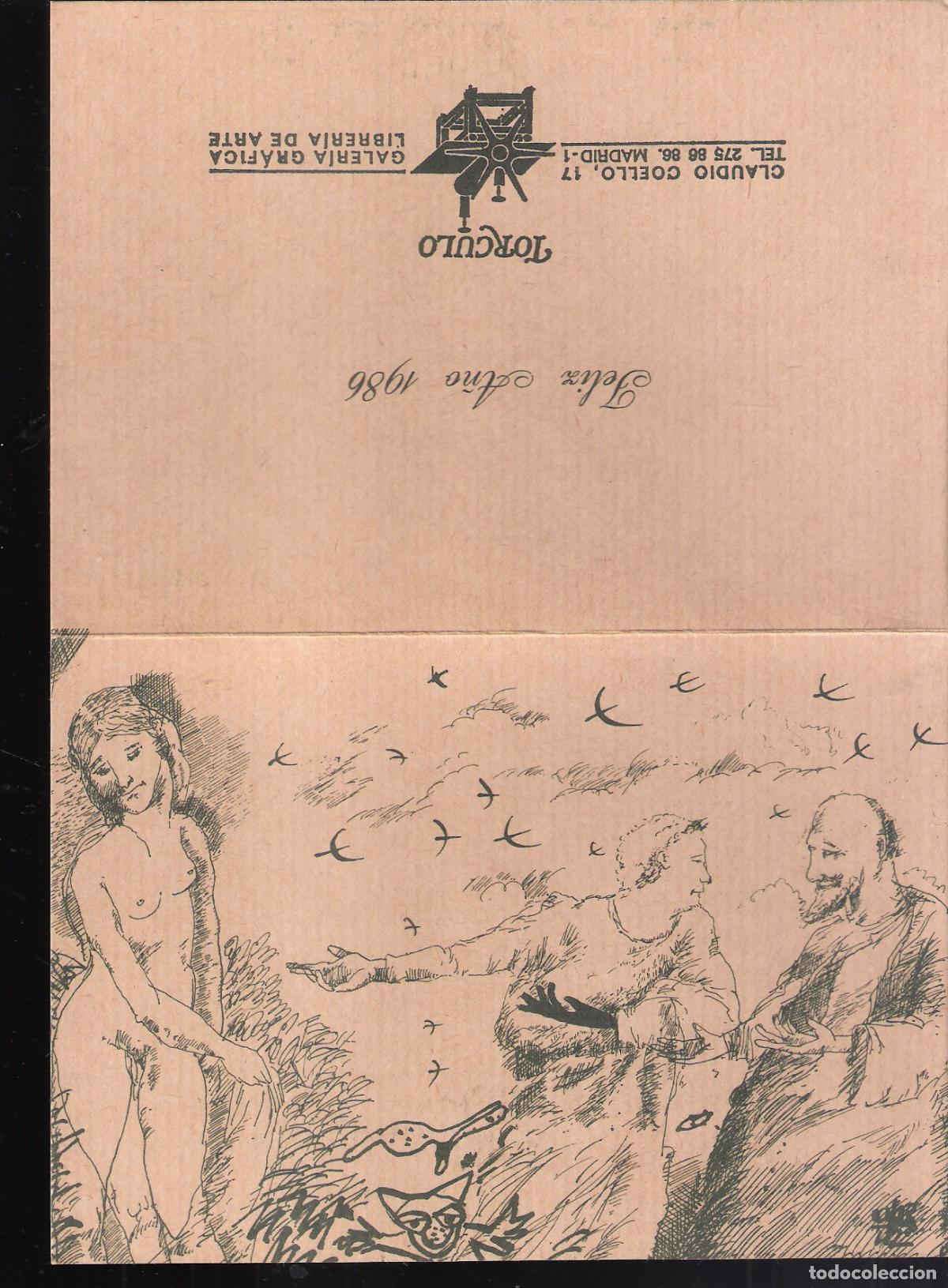 Arte: Felicitaci&oacute;n Feliz A&ntilde;o 1986. Galer&iacute;a T&oacute;rculo, Madrid, D&iacute;ptico. 15X12 cm,