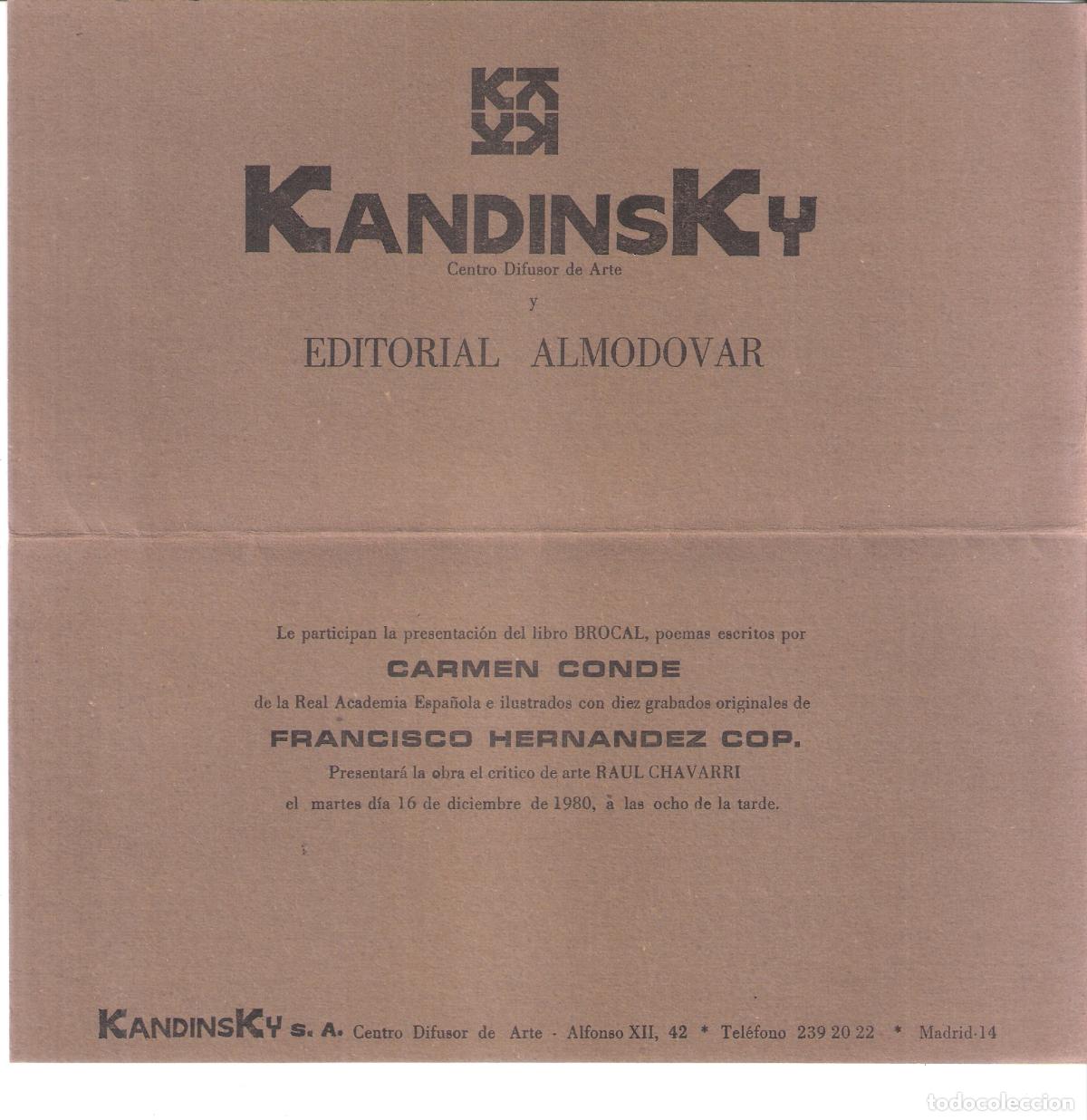Art: Carmen Conos- Francisco Hernandez Cop.Dic 1980. Kandinsky, Difusion Arte. Madrid. D&iacute;ptico. 21x11 cm.