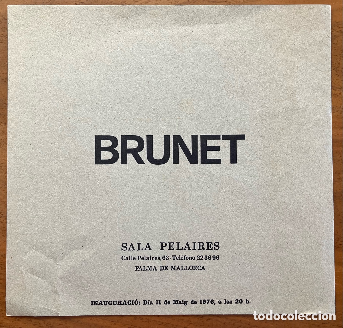 Arte: Brunet Invitaci&oacute;n 20x21 cm Sala Pelaires Mallorca 1976
