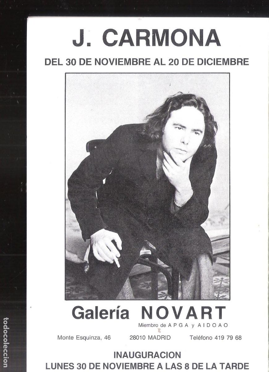 Arte: Jos&eacute; Carmona Pineda. Noviembre 1987. Galer&iacute;a Novart. Madrid. D&iacute;ptico. 17x12 cm.