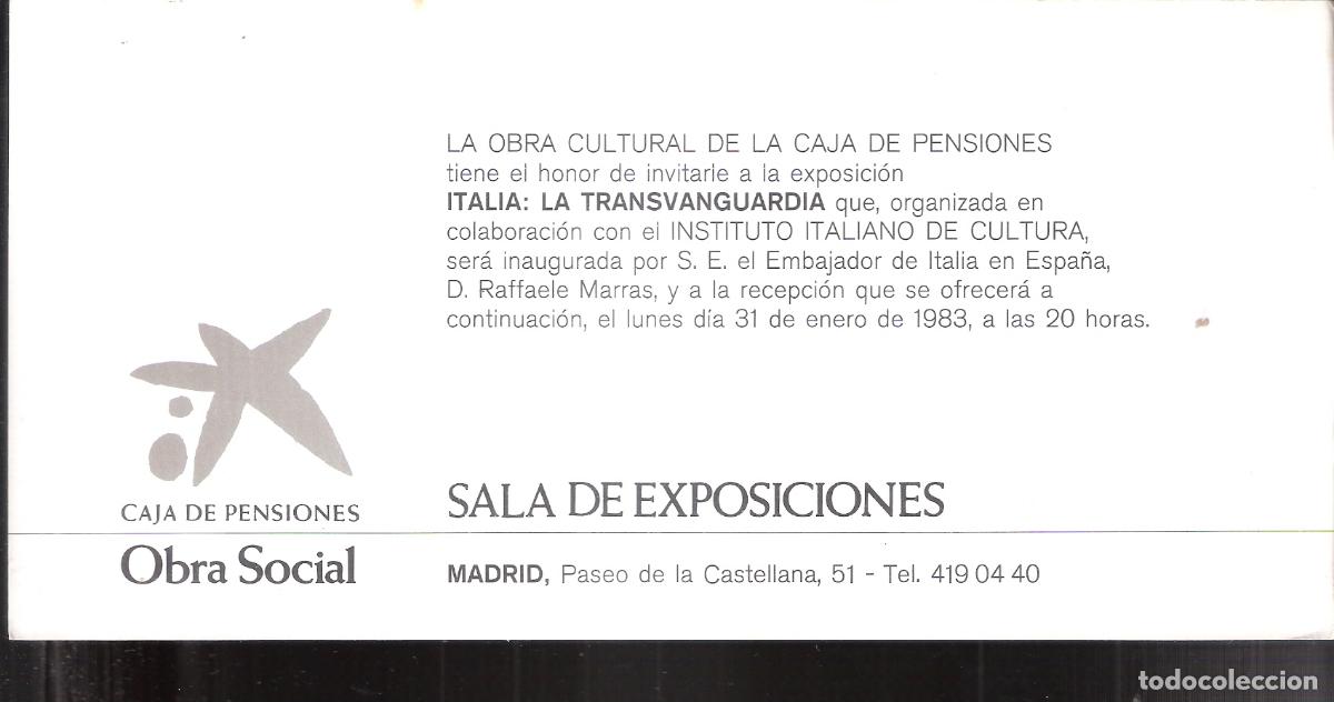 Art: Italia: La Transvanguardia. Enero 1983. Caja de Pensiones, Madrid. Tarjeta. 21x11 cm.