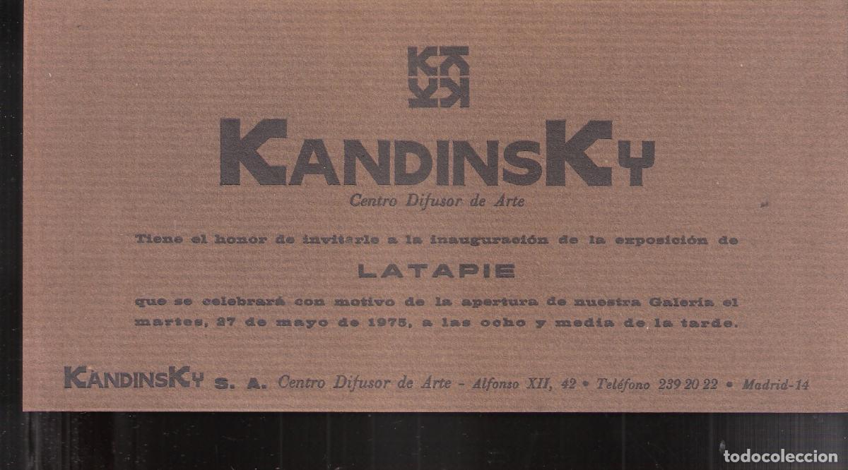 Art: Latapie. Mayo 1975. Kandinsky, Centro Difusor del Arte. Tarjeta. 21x10 cm.