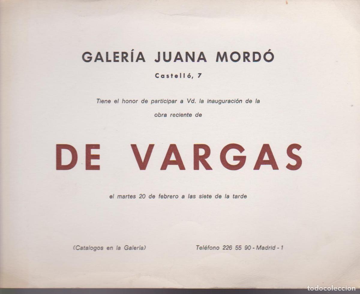 Art: De Vargas. Febrero 1979. Galer&iacute;a Juana Mordo. Madrid. Tarjeta Invitaci&oacute;n. 22x17 cm.