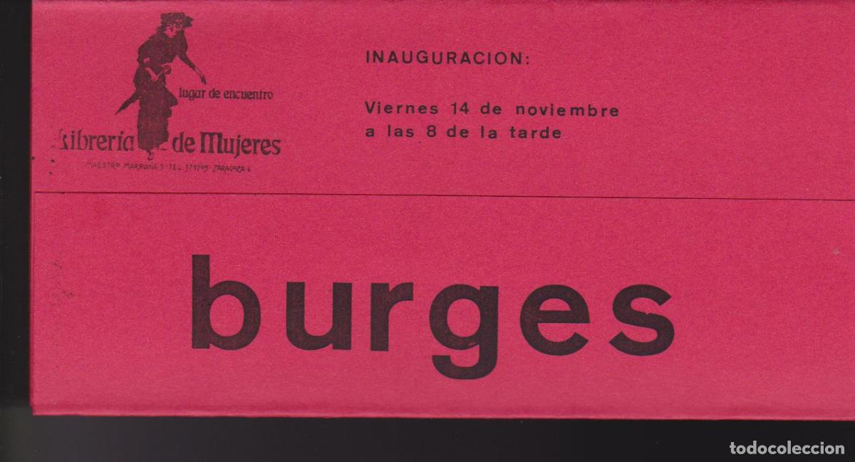 Art: Maria Pilar Burges. Noviembre 1986. Libreria de Mujeres. Zaragoza. Cuadriptico . 21x11 cm.