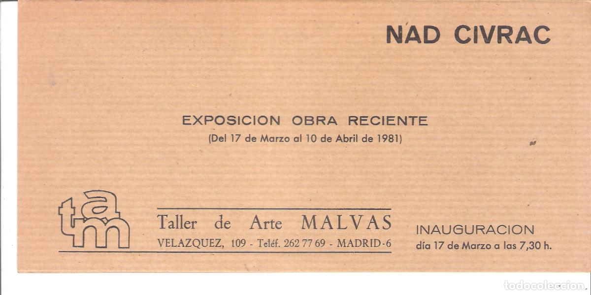 Arte: Nad Civrac. Marzo 1981. Taller de Arte Malvas. Madrid. Diptico. 21x10 cm.