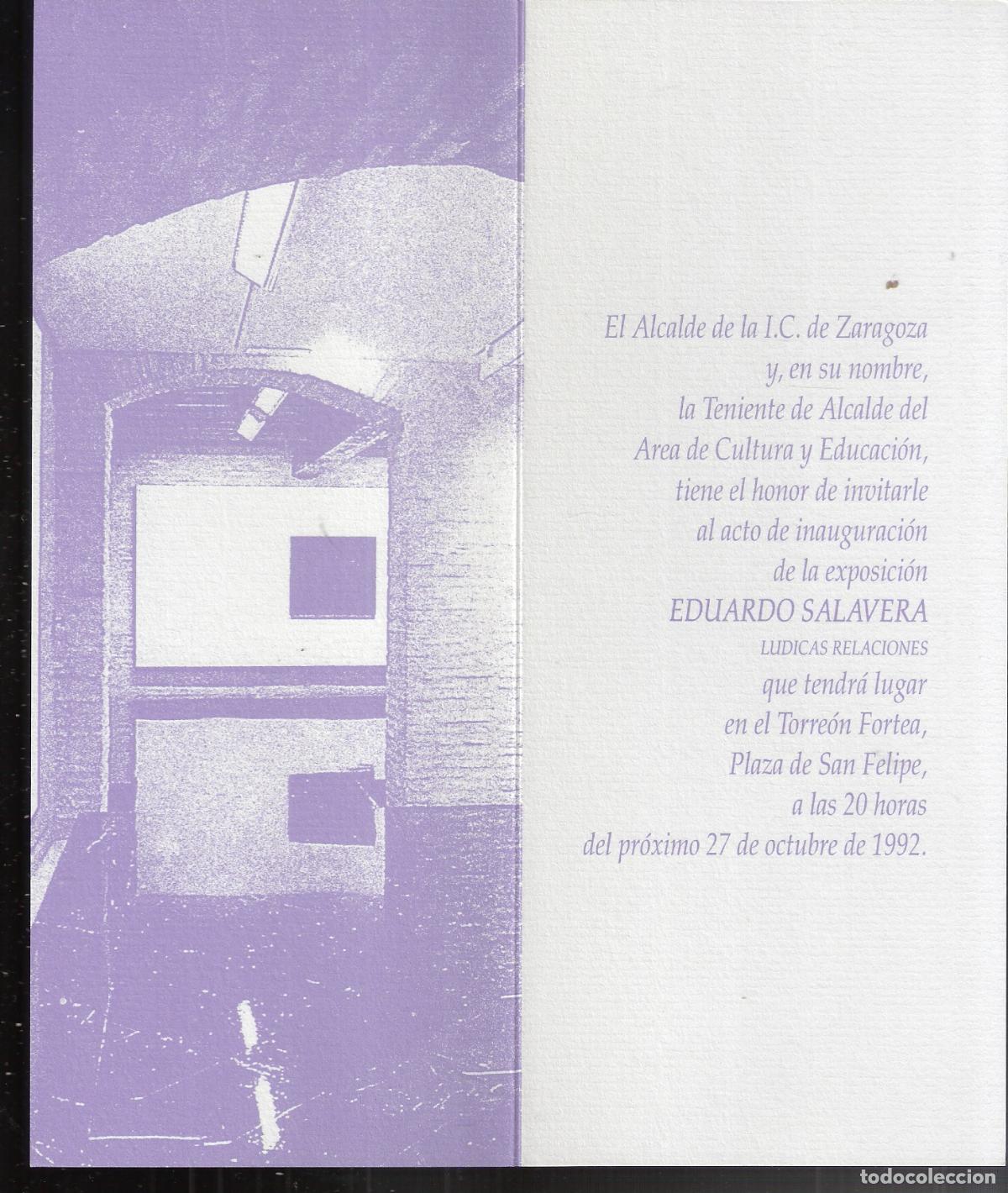 Art: Eduardo Salavera. Octubre 1992. Torre&oacute;n Fortea, Zaragoza. Diptico/Invitaci&oacute;n. 22x9 cm.