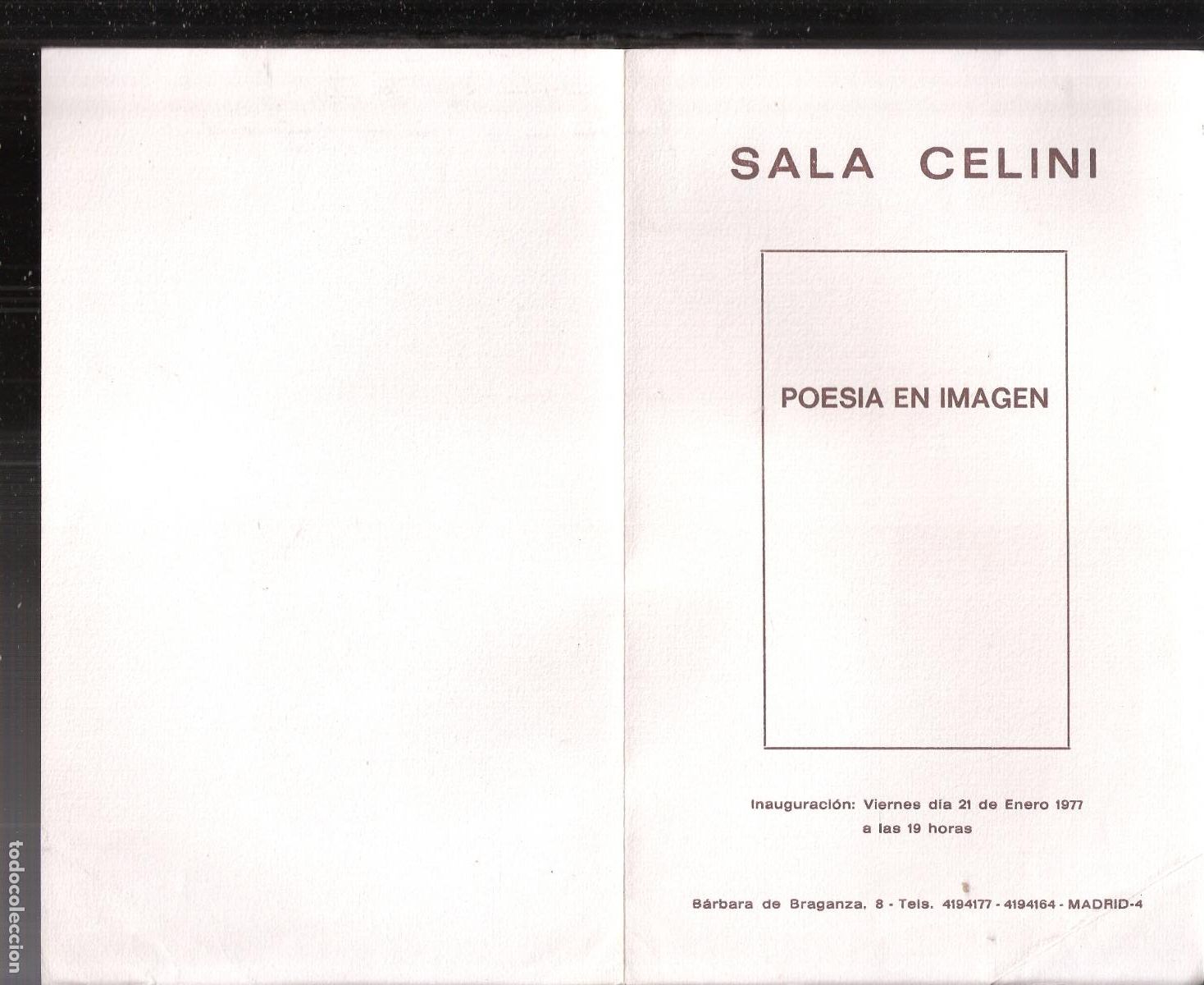 Art: Poesia en imagen, Enero 1977. Sala Celini. Diptico. 21x13 cm. Relaci&oacute;n de autores.
