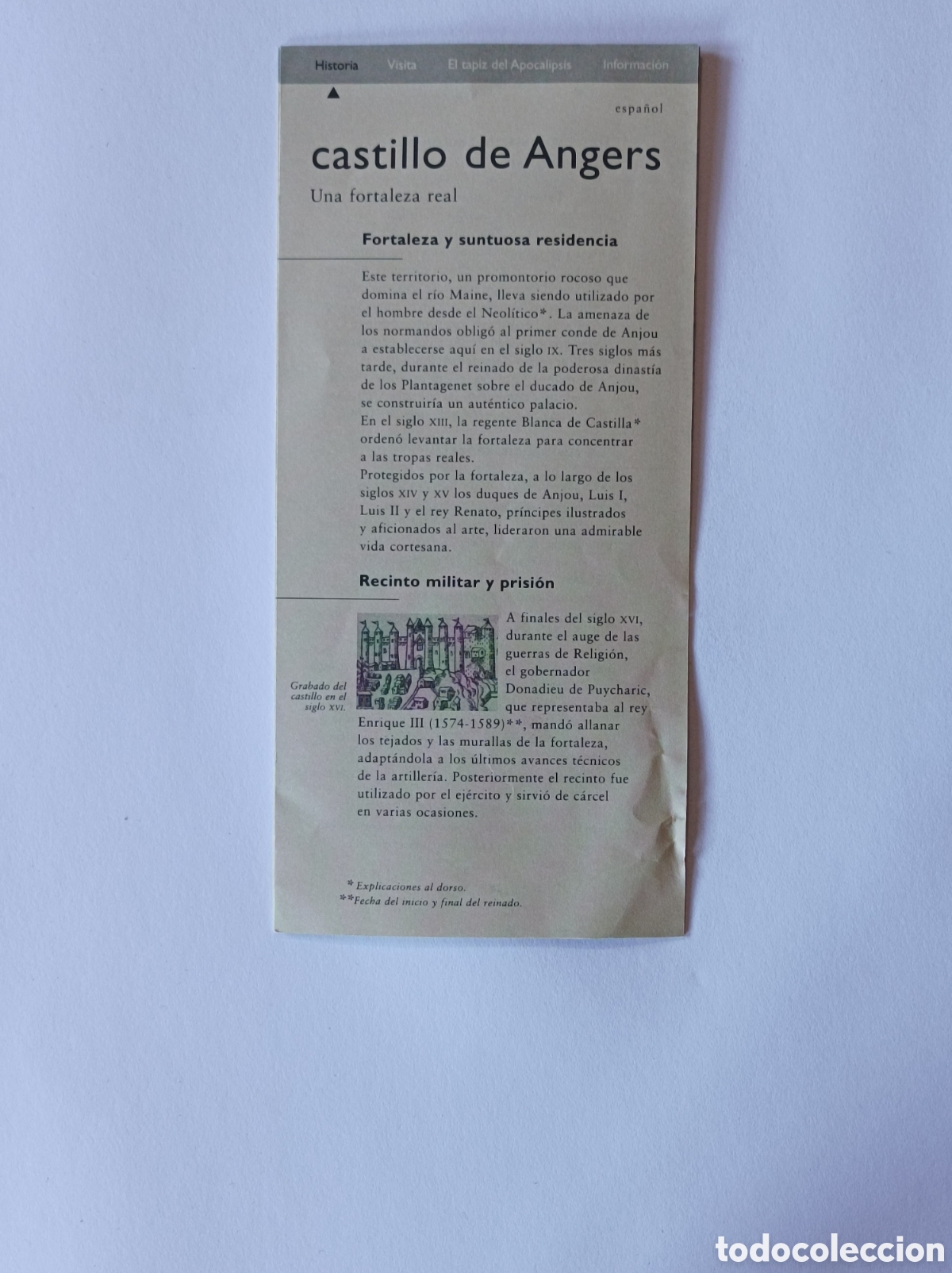 Arte: CASTILLO DE ANGERS. PROGRAMA EXPLICATIVO PLANO GUIA. - Foto 1