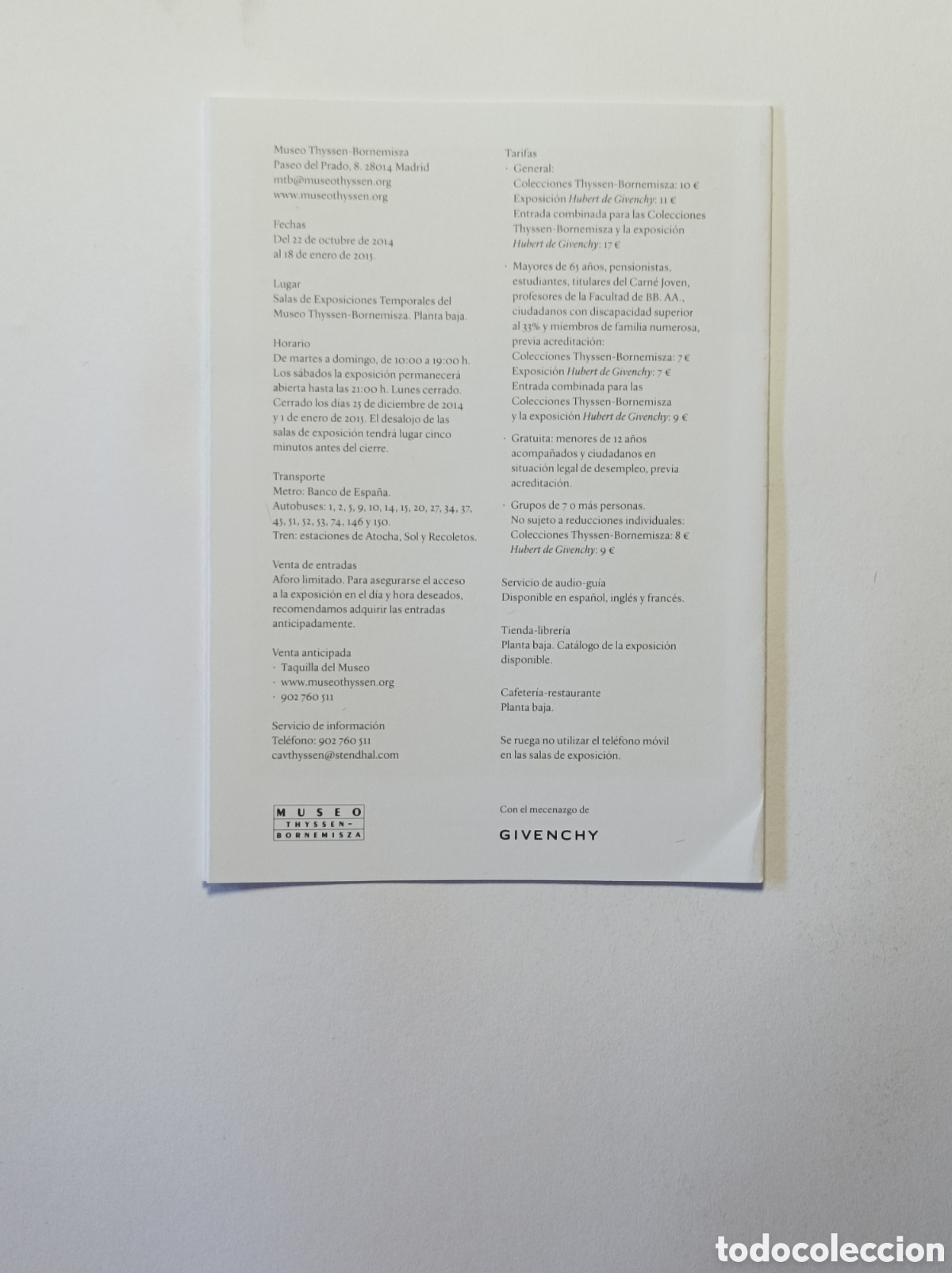 Arte: HUBERT DE GIVENCHY. PROGRAMA EXPLICATIVO EXPOSICI&Oacute;N MUSEO THYSSEN. 2014. - Foto 2