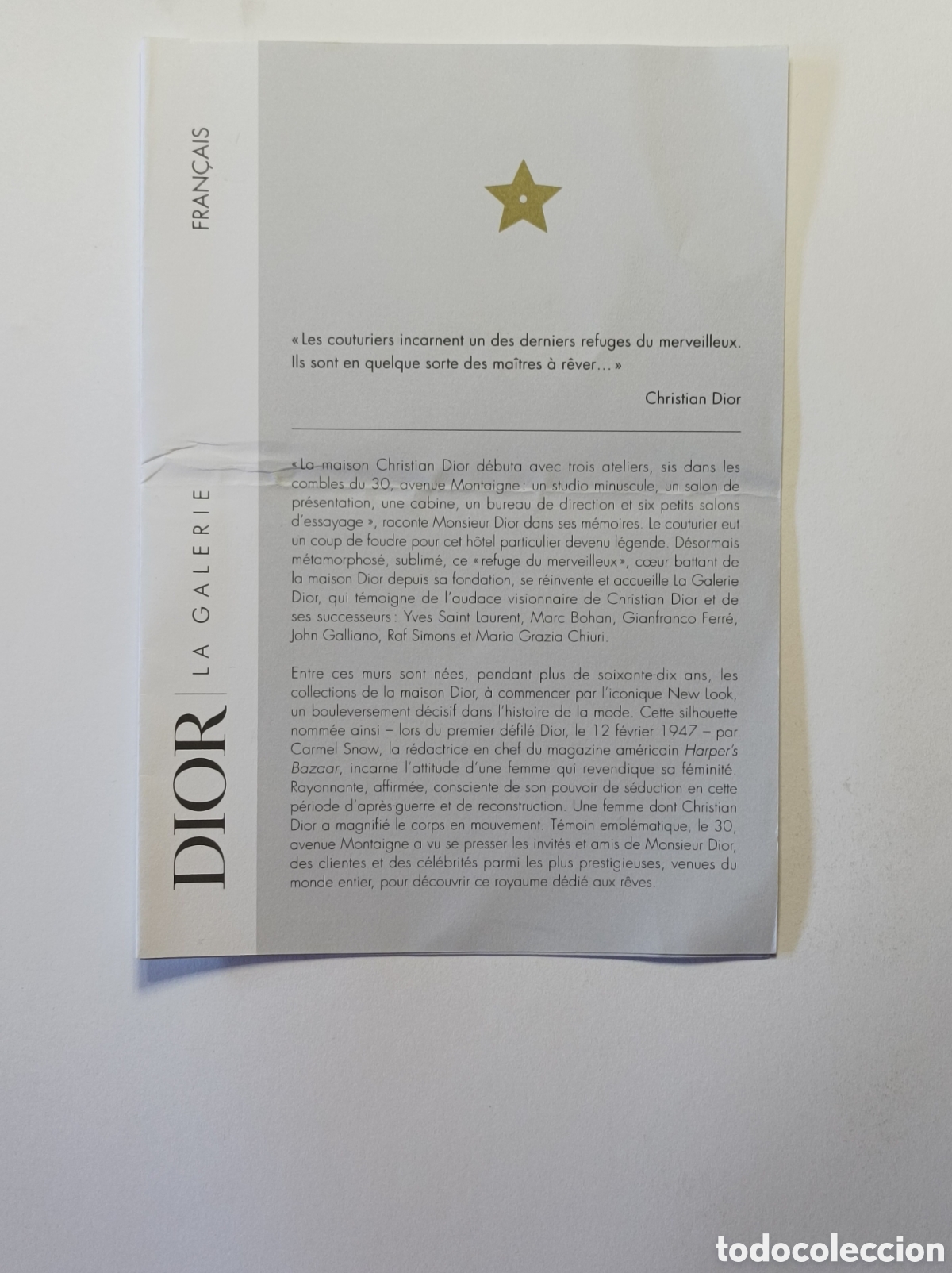 Arte: DIOR. LA GALER&Iacute;A. PROGRAMA EXPLICATIVO EXPOSICI&Oacute;N. FRANCIA. - Foto 1