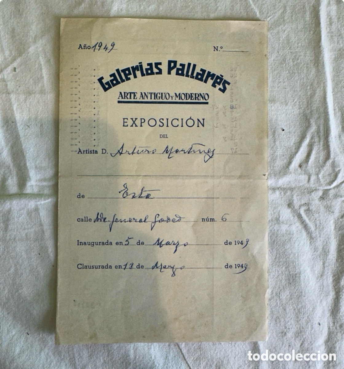 Arte: EXPOSICI&Oacute;N del ARTURO MARTINEZ CABEZAS GALER&Iacute;AS PALLAR&Eacute;S 1950