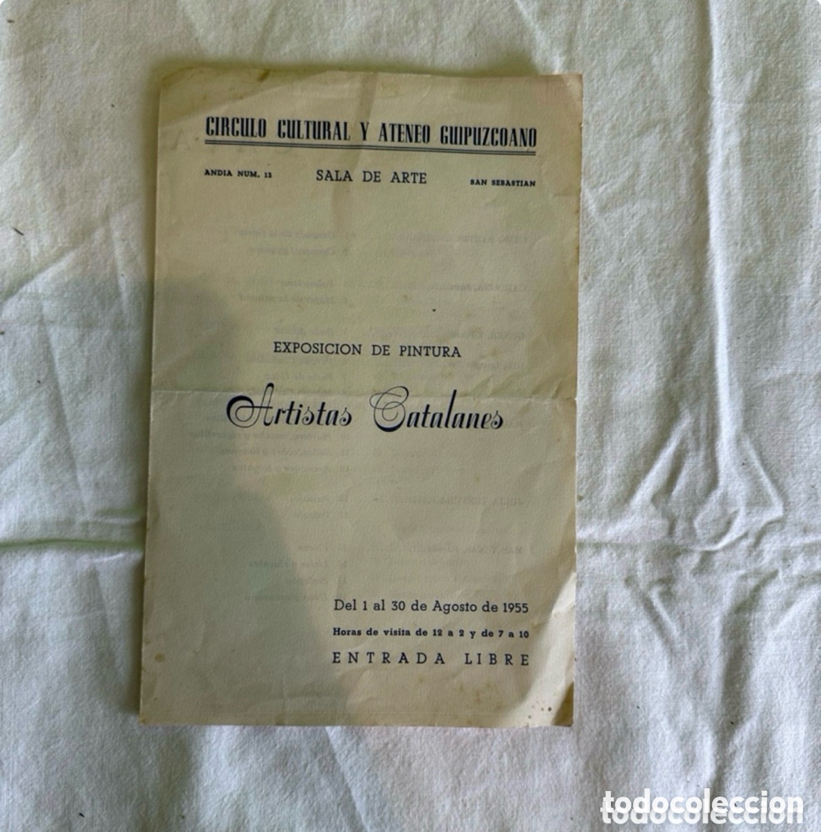 Arte: EXPOSICION DE PINTURA Artistas Catulanes CIRCULO CULTURAL Y ATENEO CUIPUZCOANO 1955