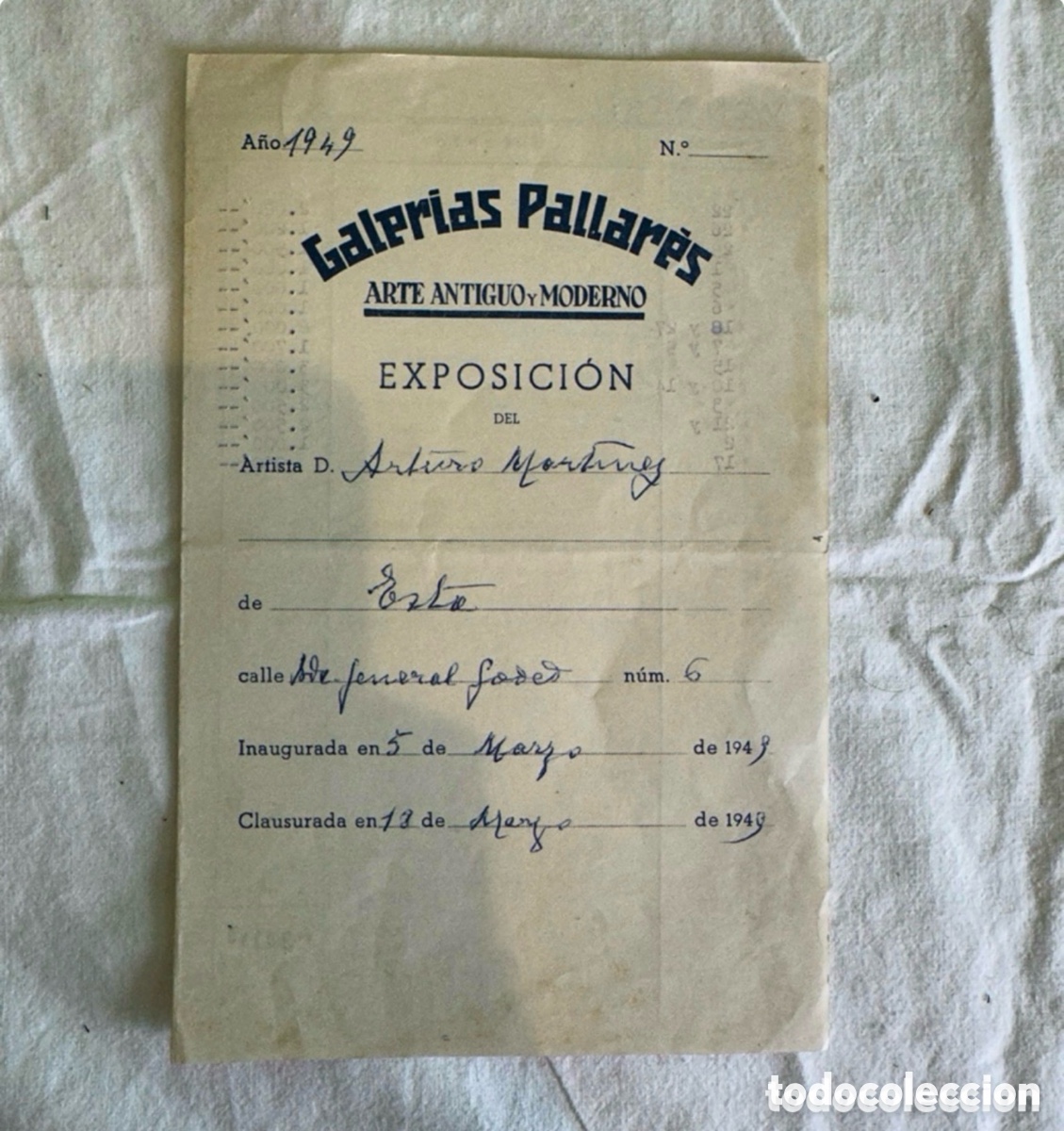 Arte: EXPOSICI&Oacute;N del ARTURO MARTINEZ CABEZAS GALER&Iacute;AS PALLAR&Eacute;S 1950