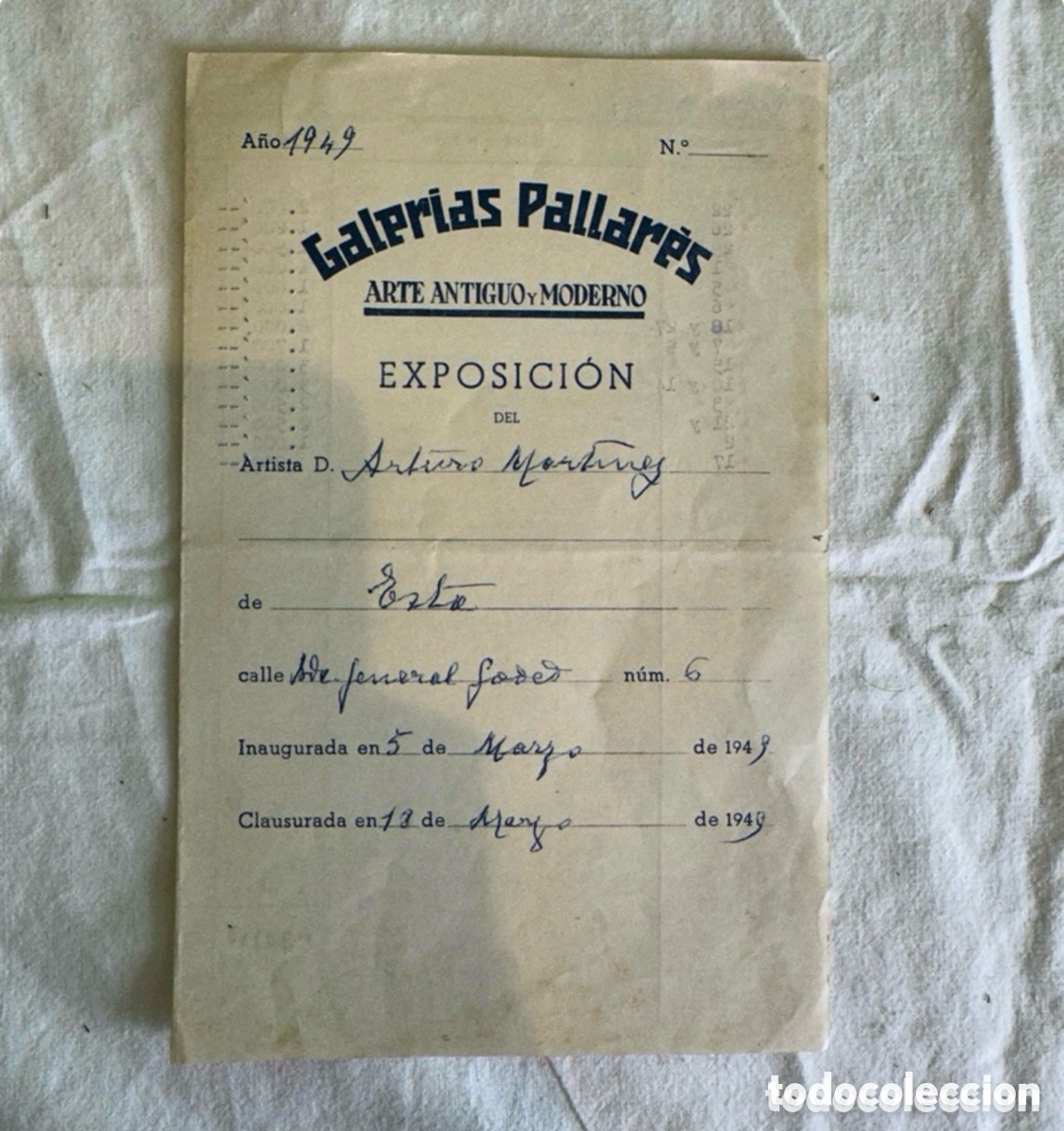 Arte: EXPOSICI&Oacute;N del ARTURO MARTINEZ CABEZAS GALER&Iacute;AS PALLAR&Eacute;S 1950