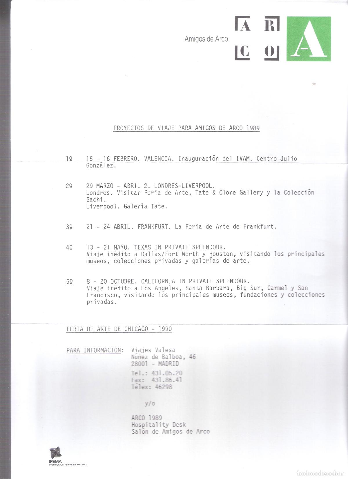 Arte: Proyectos de viaje para Amigos de ARCO 1989. Feria de Arte Chicago 1990. Carta.