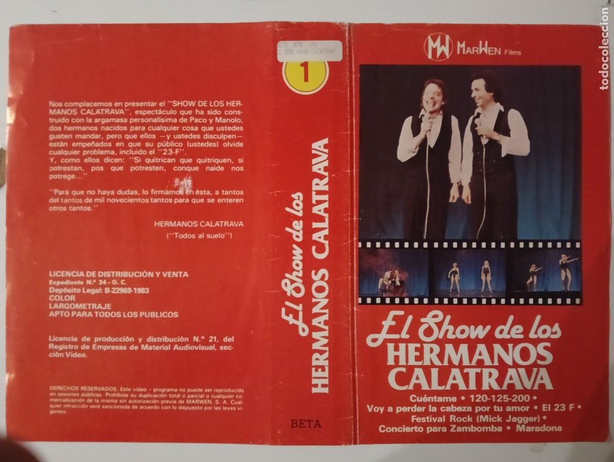 Arte: SUBASTA CARATULAS 072 - EL SHOW DE LOS HERMANOS CALATRAVA MARWEN BETA