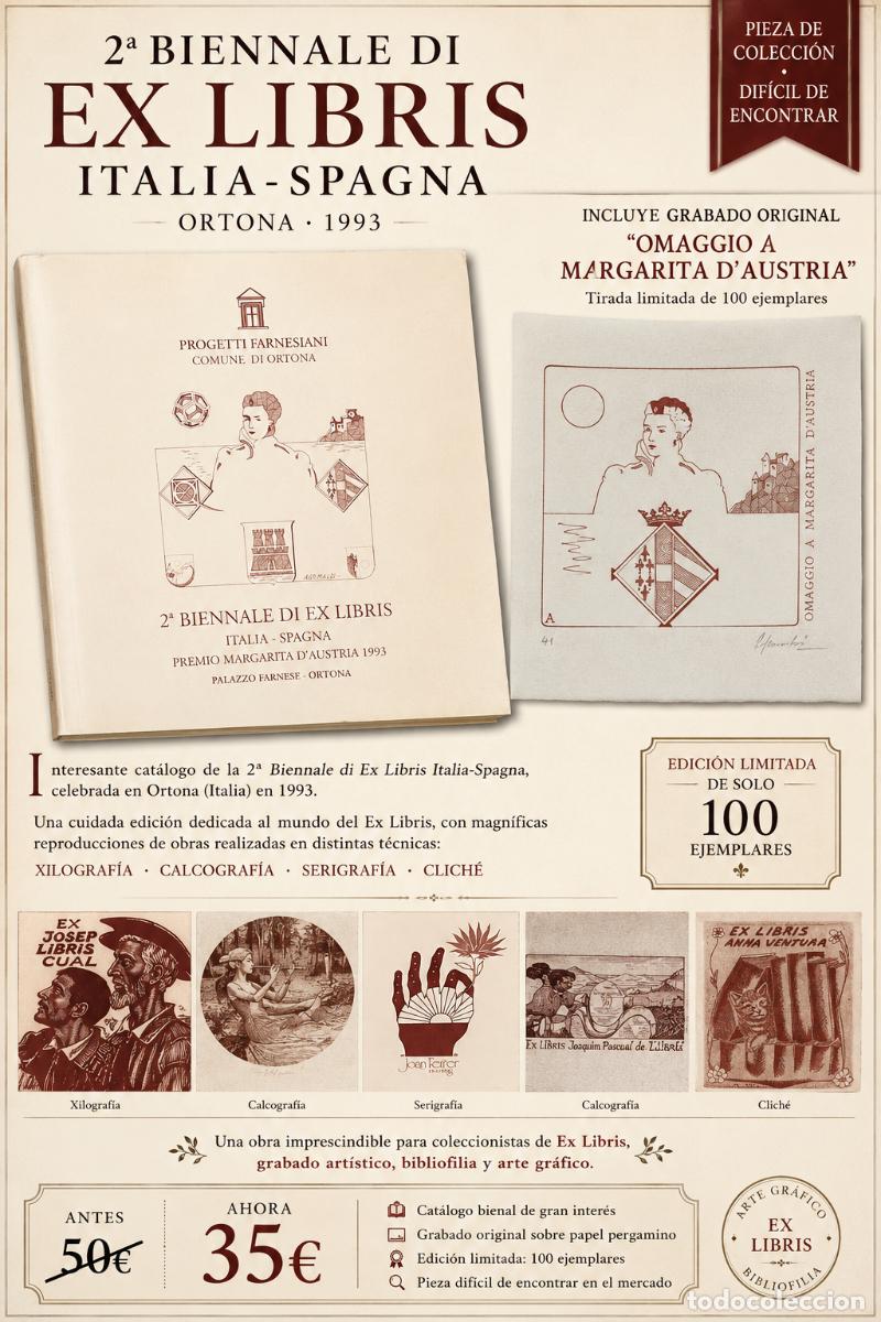Arte: EX LIBRIS ITALIA-ESPA&Ntilde;A ORTONA 1993 + GRABADO ORIGINAL LIMITADO (100 EJEMPLARES)