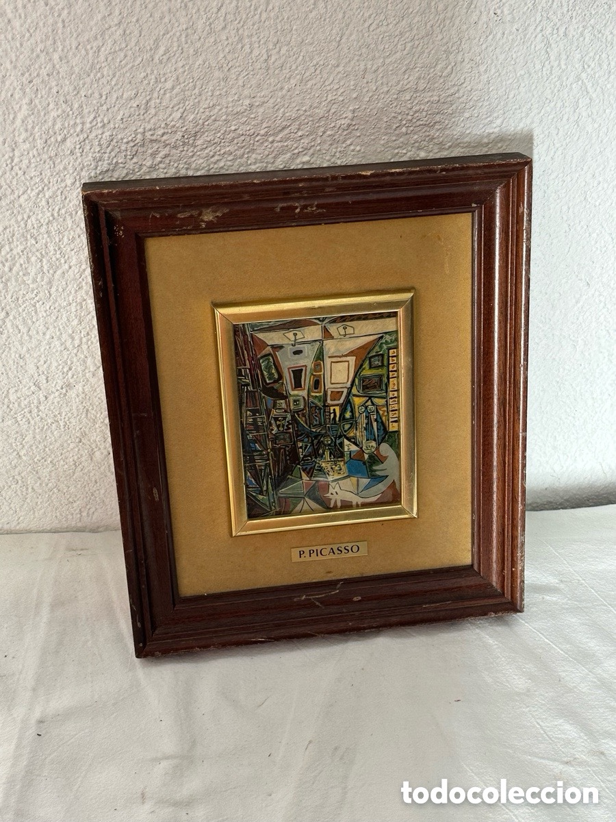 Arte: P. Picasso esmalte al fuego sobre cobre enmarcado vintage