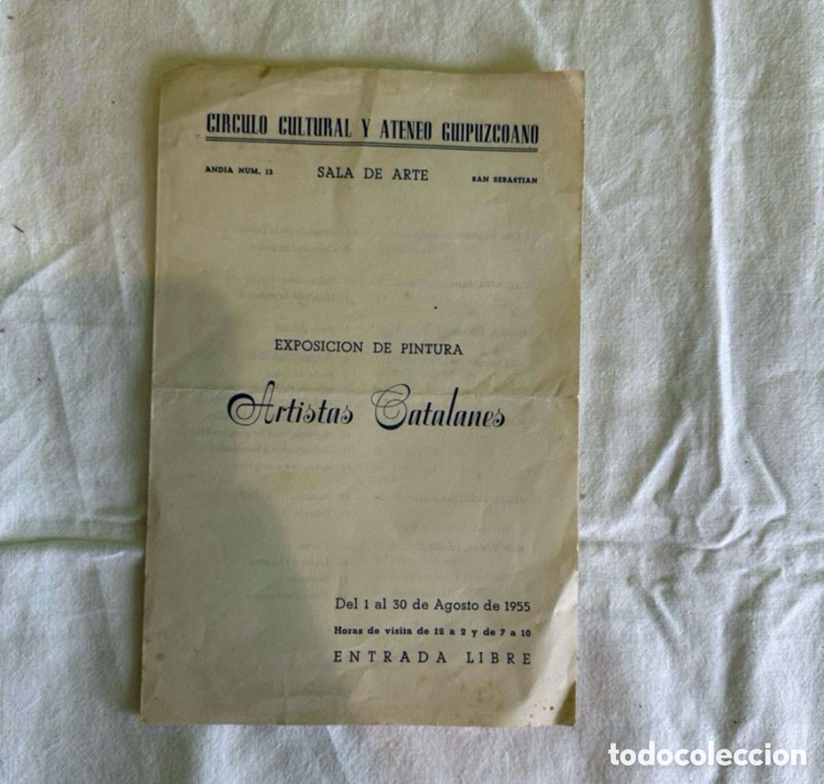 Art: EXPOSICION DE PINTURA Artistas Catulanes CIRCULO CULTURAL Y ATENEO CUIPUZCOANO 1955.
