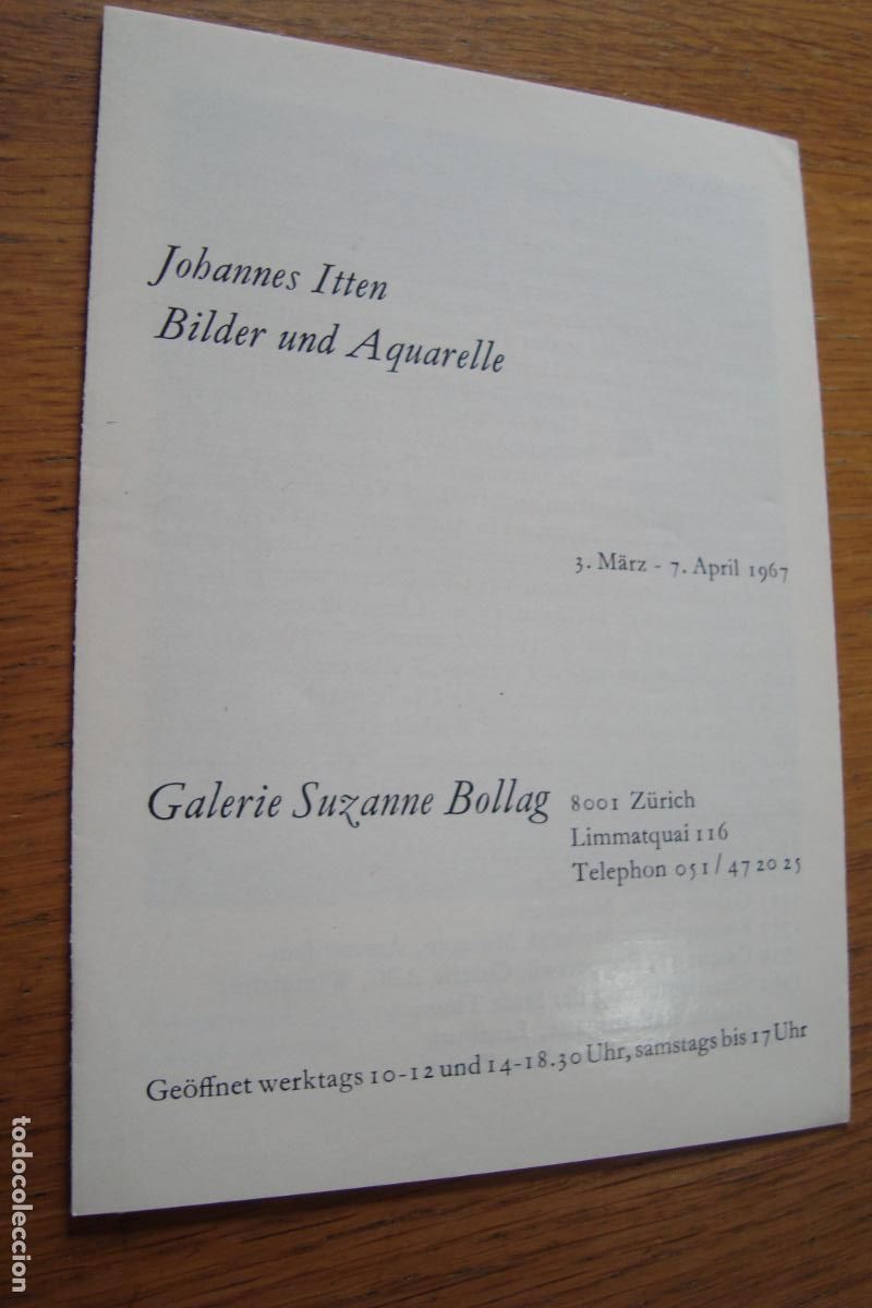 Arte: EXPOSICION JOHANNES ITTEN. GALERIE SUZANNE BOLLAG ZURICH 1967.