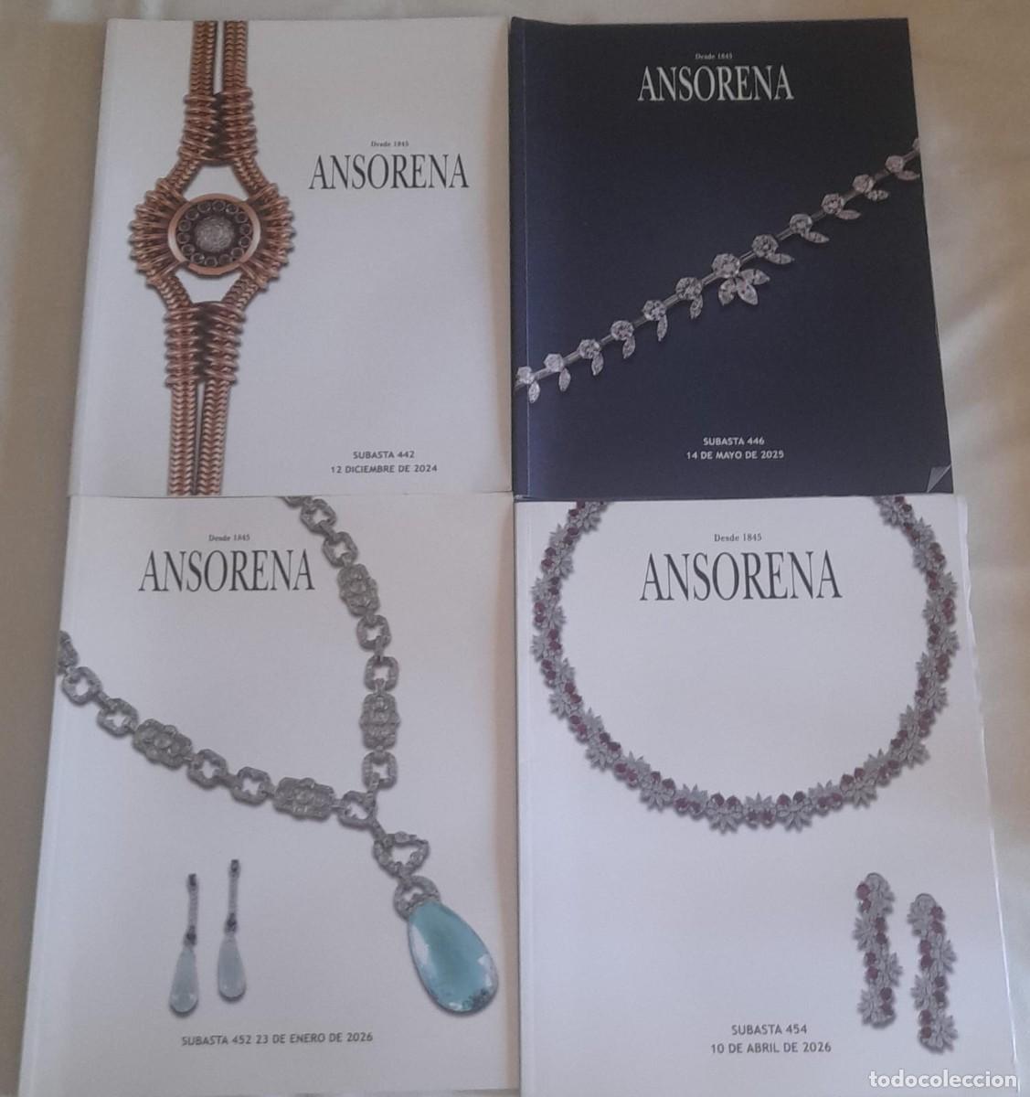 Arte: LOTE DE 4 CAT&Aacute;LOGOS DE JOYAS ANSORENA, SUBASTAS N&ordm; 442, 446, 452 Y 454