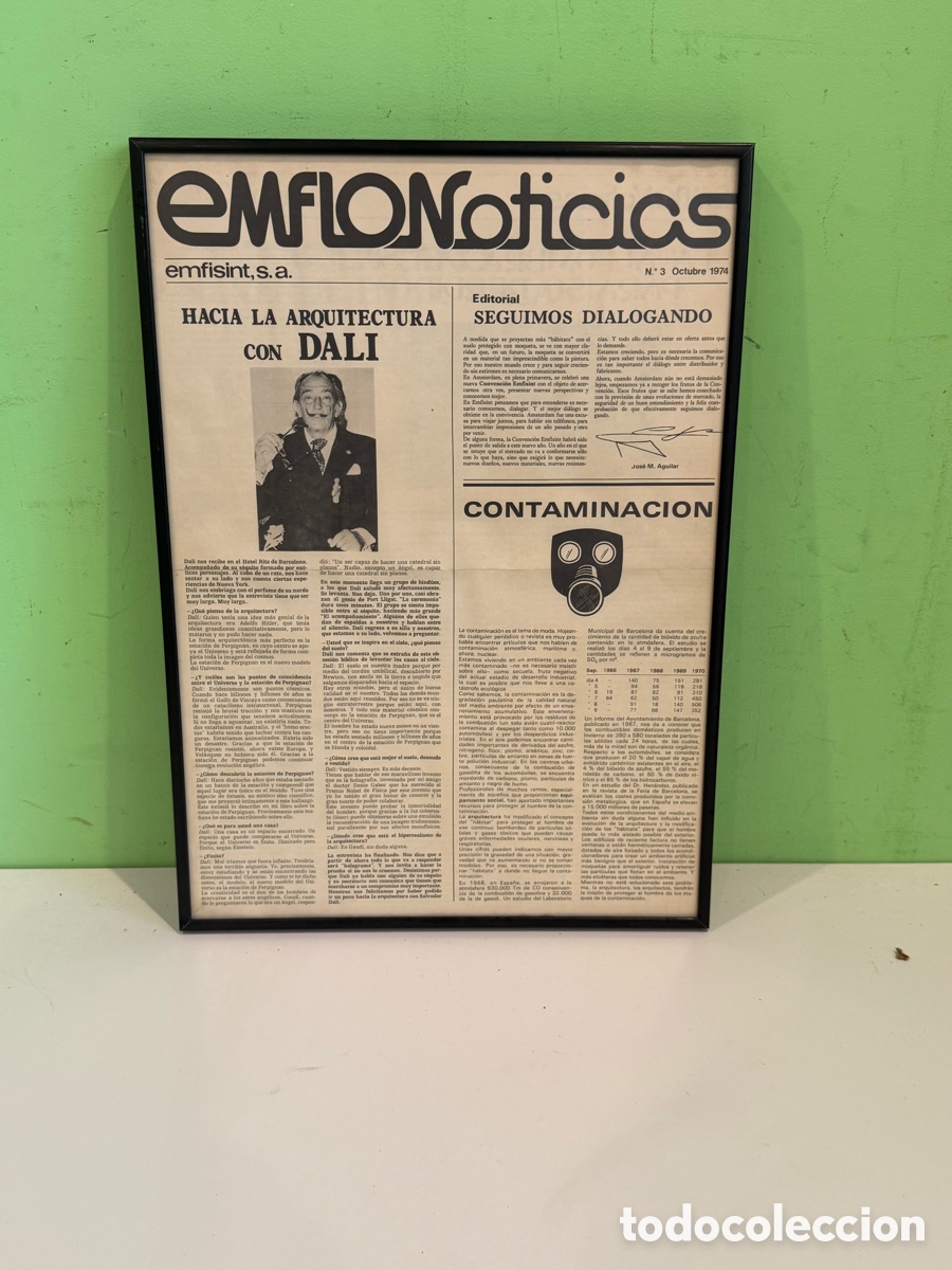 Arte: Salvador Dal&iacute; Entrevista Original 1974 Con Tarjeta Original Emflon Enmarcada Bajo Cristal