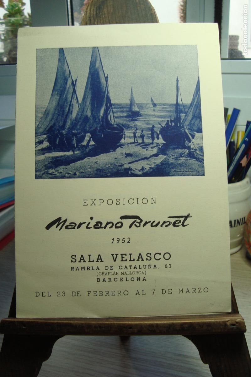 Arte: DIPTICO EXPOSICION MARIANO BRUNET. SALA VELASCO BARCELONA 1952.